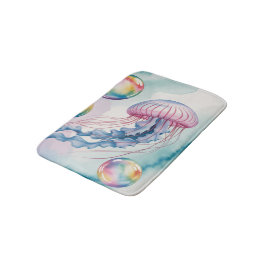 Whimsical Rainbow Jellyfish Watercolor Design Badematte