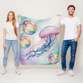 Whimsical Rainbow Jellyfish Watercolor Design Fleecedecke