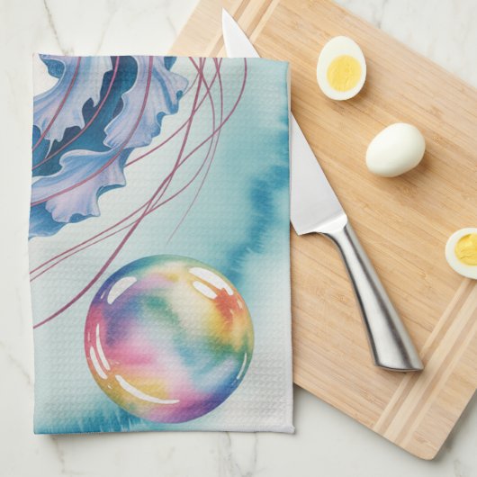 Whimsical Rainbow Jellyfish Watercolor Design Geschirrtuch (Viertel Falte)