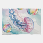 Whimsical Rainbow Jellyfish Watercolor Design Geschirrtuch (Horizontal)