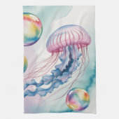 Whimsical Rainbow Jellyfish Watercolor Design Geschirrtuch (Vertikal)