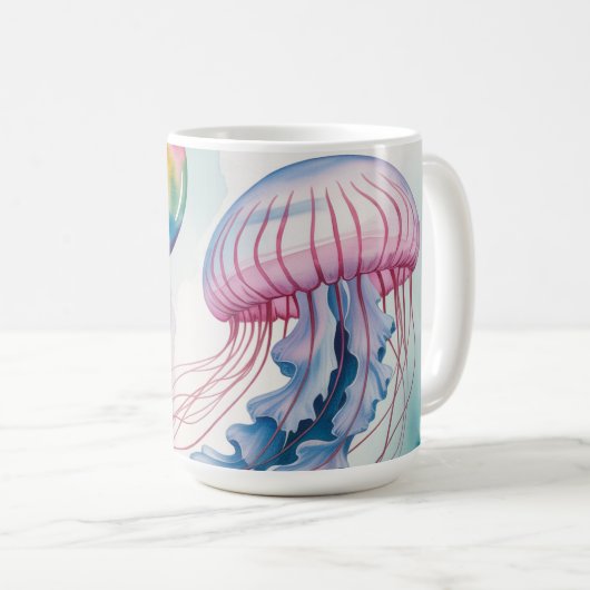 Whimsical Rainbow Jellyfish Watercolor Design Kaffeetasse (VorderseiteRechts)