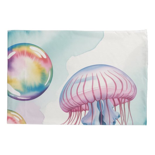 Whimsical Rainbow Jellyfish Watercolor Design Kissenbezug (Rückseite)
