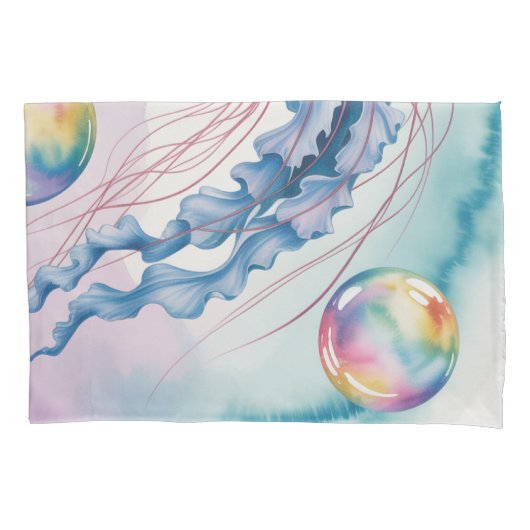 Whimsical Rainbow Jellyfish Watercolor Design Kissenbezug (Vorderseite)