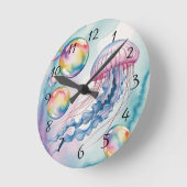 Whimsical Rainbow Jellyfish Watercolor Design Runde Wanduhr (Winkel)