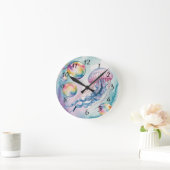 Whimsical Rainbow Jellyfish Watercolor Design Runde Wanduhr (Zuhause)