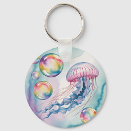 Whimsical Rainbow Jellyfish Watercolor Design Schlüsselanhänger