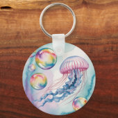 Whimsical Rainbow Jellyfish Watercolor Design Schlüsselanhänger (Vorderseite)