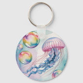 Whimsical Rainbow Jellyfish Watercolor Design Schlüsselanhänger (Rückseite)