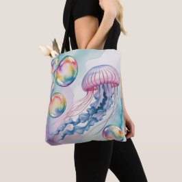 Whimsical Rainbow Jellyfish Watercolor Design Tasche