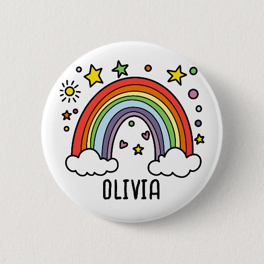 Whimsical Rainbow Personalisiert Girls Button (Vorderseite)