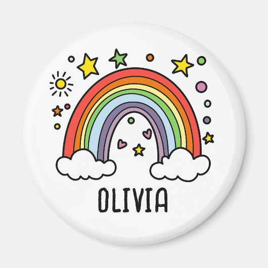 Whimsical Rainbow Personalisiert Girls Magnet (Vorne)