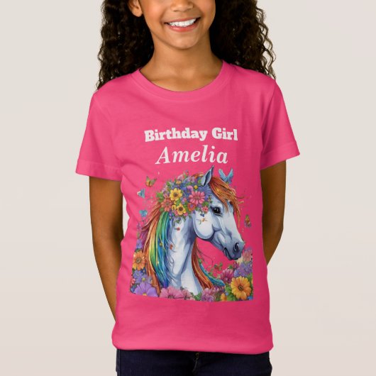 Whimsical Rainbow Rainbow Reittier Birthday Party T-Shirt (Vorderseite)