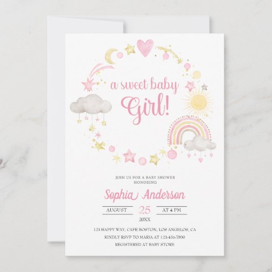 Whimsical Rainbow & Stars Baby Dusche Es ist ein M Einladung (Vorderseite)