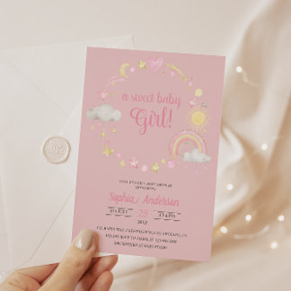 Whimsical Rainbow & Stars Baby Dusche Es ist ein M Einladung