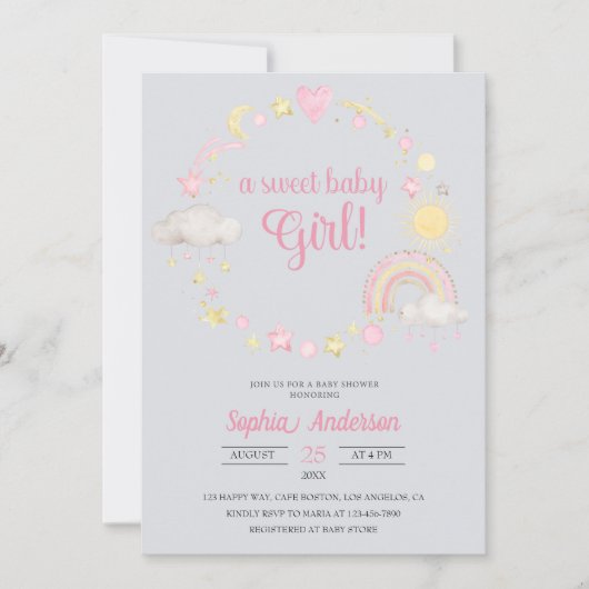 Whimsical Rainbow & Stars Baby Dusche Es ist ein M Einladung (Vorderseite)