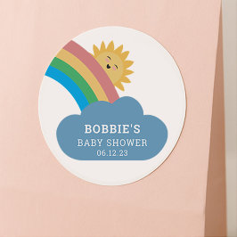 Whimsical Rainbow & Sun Baby Shower Gender Neutral Runder Aufkleber