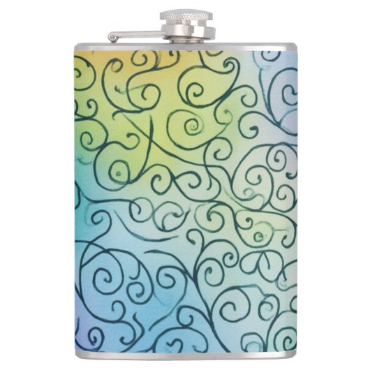 Whimsical Rainbow Swirbel Muster Abstrakt farbig Flachmann (Vorderseite)