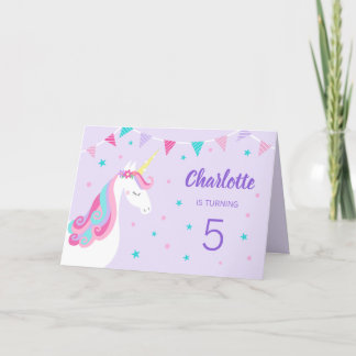 Whimsical Rainbow Unicorn Lila 5. Geburtstag Einladung