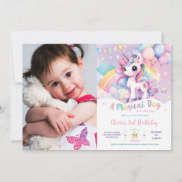 Whimsical Rainbow Unicorn Magical Birthday Foto Einladung