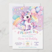 Whimsical Rainbow Unicorn Magischer Tag Geburtstag Einladung (Vorderseite)