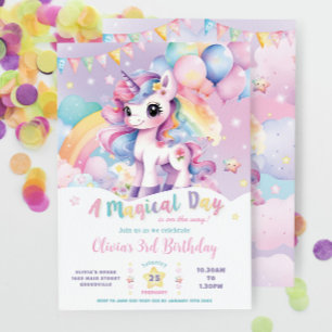 Whimsical Rainbow Unicorn Magischer Tag Geburtstag Einladung