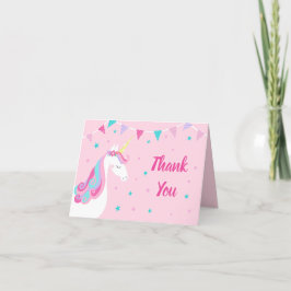 Whimsical Rainbow Unicorn Pink Birthday Dankeskarte