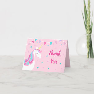 Whimsical Rainbow Unicorn Pink Birthday Dankeskarte