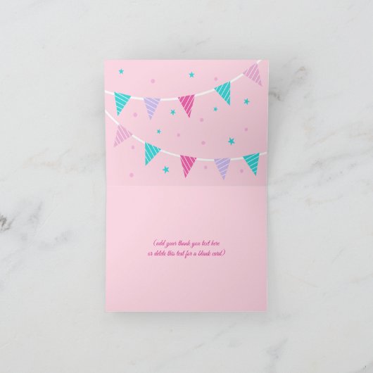 Whimsical Rainbow Unicorn Pink Birthday Dankeskarte (Innenseite)