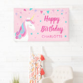 Whimsical Rainbow Unicorn Pink Happy Birthday Banner (Insitu)
