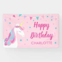 Whimsical Rainbow Unicorn Pink Happy Birthday