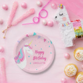 Whimsical Rainbow Unicorn Pink Happy Birthday Pappteller (Party)