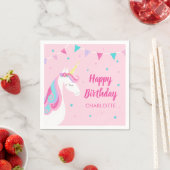 Whimsical Rainbow Unicorn Pink Happy Birthday Serviette (Beispiel)