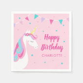 Whimsical Rainbow Unicorn Pink Happy Birthday Serviette (Vorderseite)