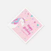 Whimsical Rainbow Unicorn Pink Happy Birthday Serviette (Ecke)