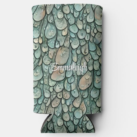 Whimsical Raindrops Mit Monogramm Selters Dosenkühler (Vorderseite)