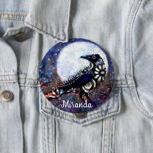 Whimsical Raven Moon Floral Abstrakt Personalisier Button (Beispiel)