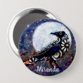 Whimsical Raven Moon Floral Abstrakt Personalisier Button (Vorne & Hinten)