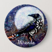 Whimsical Raven Moon Floral Abstrakt Personalisier Button (Vorderseite)