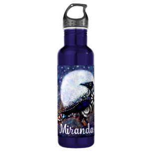 Whimsical Raven Moon Floral Abstrakt Personalisier Edelstahlflasche