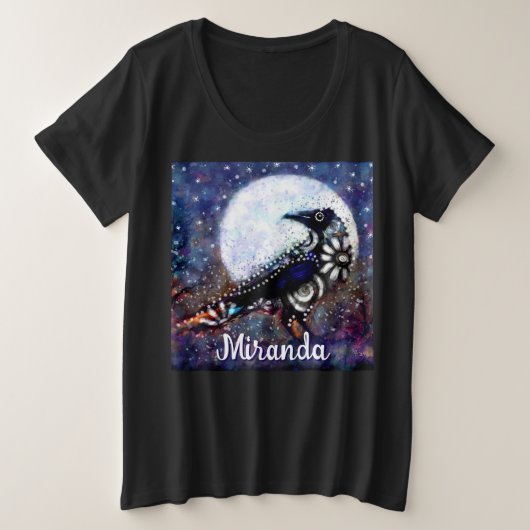Whimsical Raven Moon Floral Abstrakt Personalisier Große Größe T-Shirt (Design vorne)