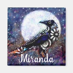 Whimsical Raven Moon Floral Abstrakt Personalisier Magnet
