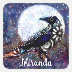 Whimsical Raven Moon Floral Abstrakt Personalisier Quadratischer Aufkleber