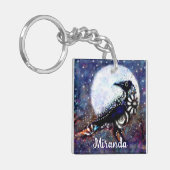 Whimsical Raven Moon Floral Abstrakt Personalisier Schlüsselanhänger (Vorderseite links)