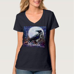 Whimsical Raven Moon Floral Abstrakt Personalisier T-Shirt