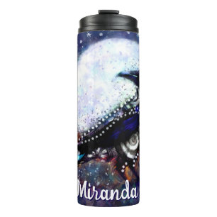 Whimsical Raven Moon Floral Abstrakt Personalisier Thermosbecher