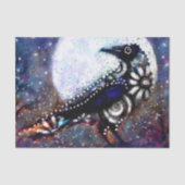 Whimsical Raven Moon Floral Black Decoupage Seidenpapier (Vorderseite)