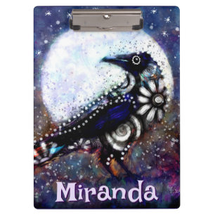 Whimsical Raven Moon Floral Black Personalisiert Klemmbrett