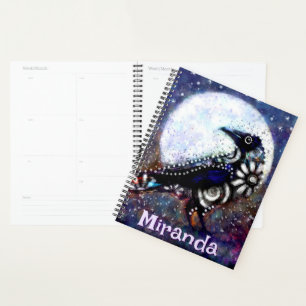 Whimsical Raven Moon Floral Black Personalisiert Planer