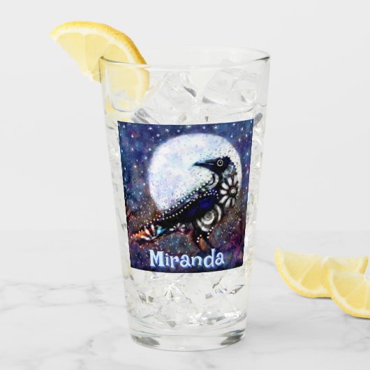 Whimsical Raven Moon Personalisiert Glas (Vorderseite Ice)